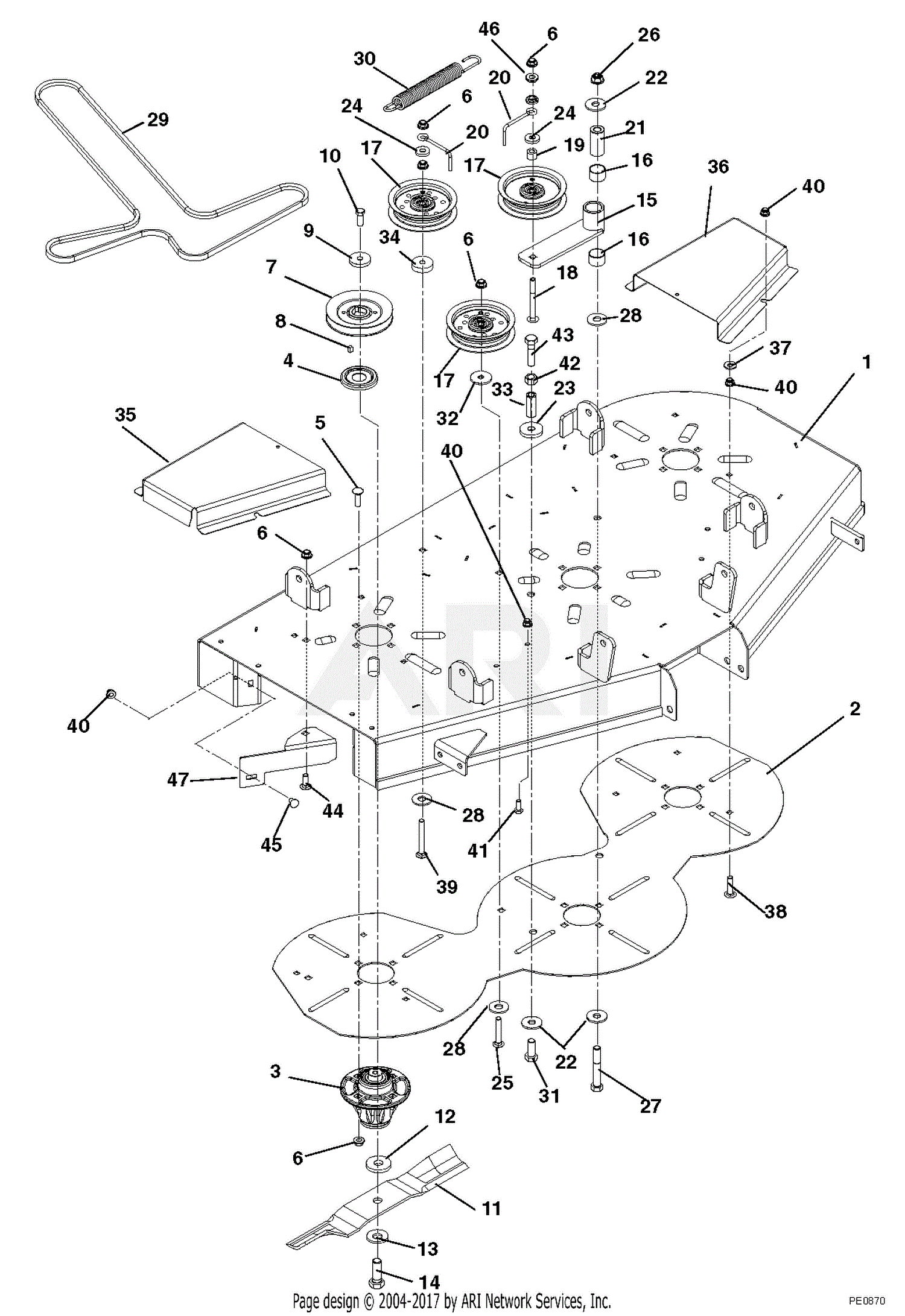 ariens zoom 42 deck belt diagram