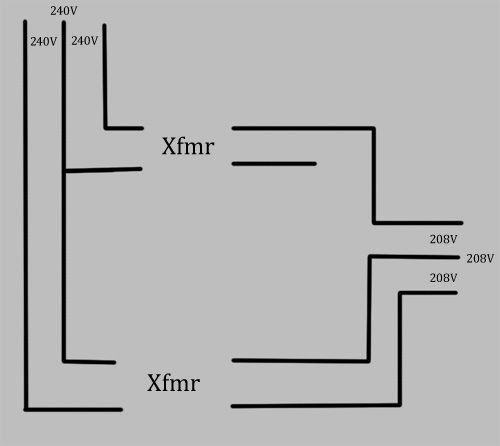 bucking 208v to 240v wiring diagram