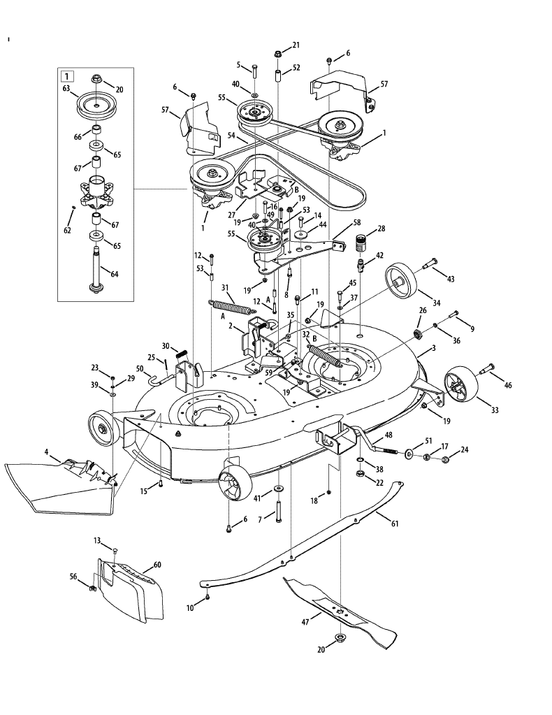 cub cadet lt1050 deck parts diagram