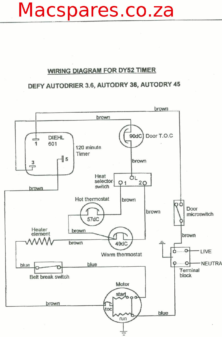 defy tumble dryer wiring diagram