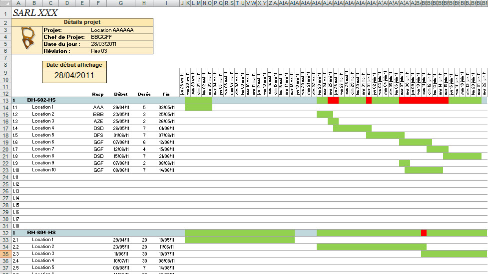 diagramme de gantt excel