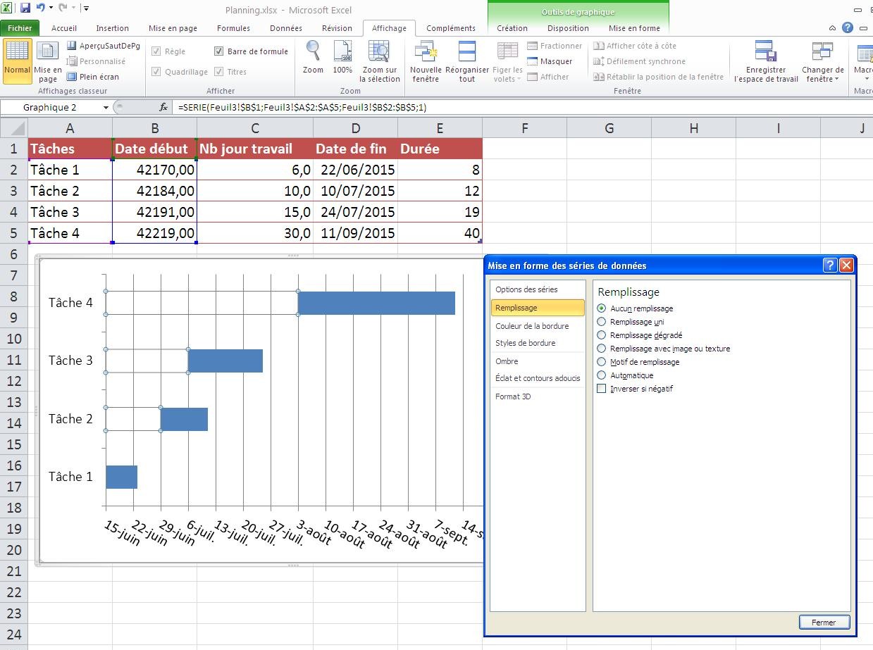 diagramme de gantt excel