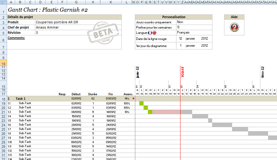 diagramme de gantt excel