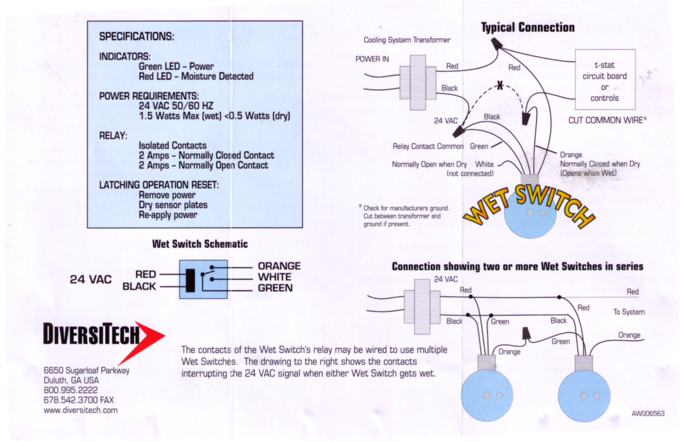 wet switch flood detector wiring