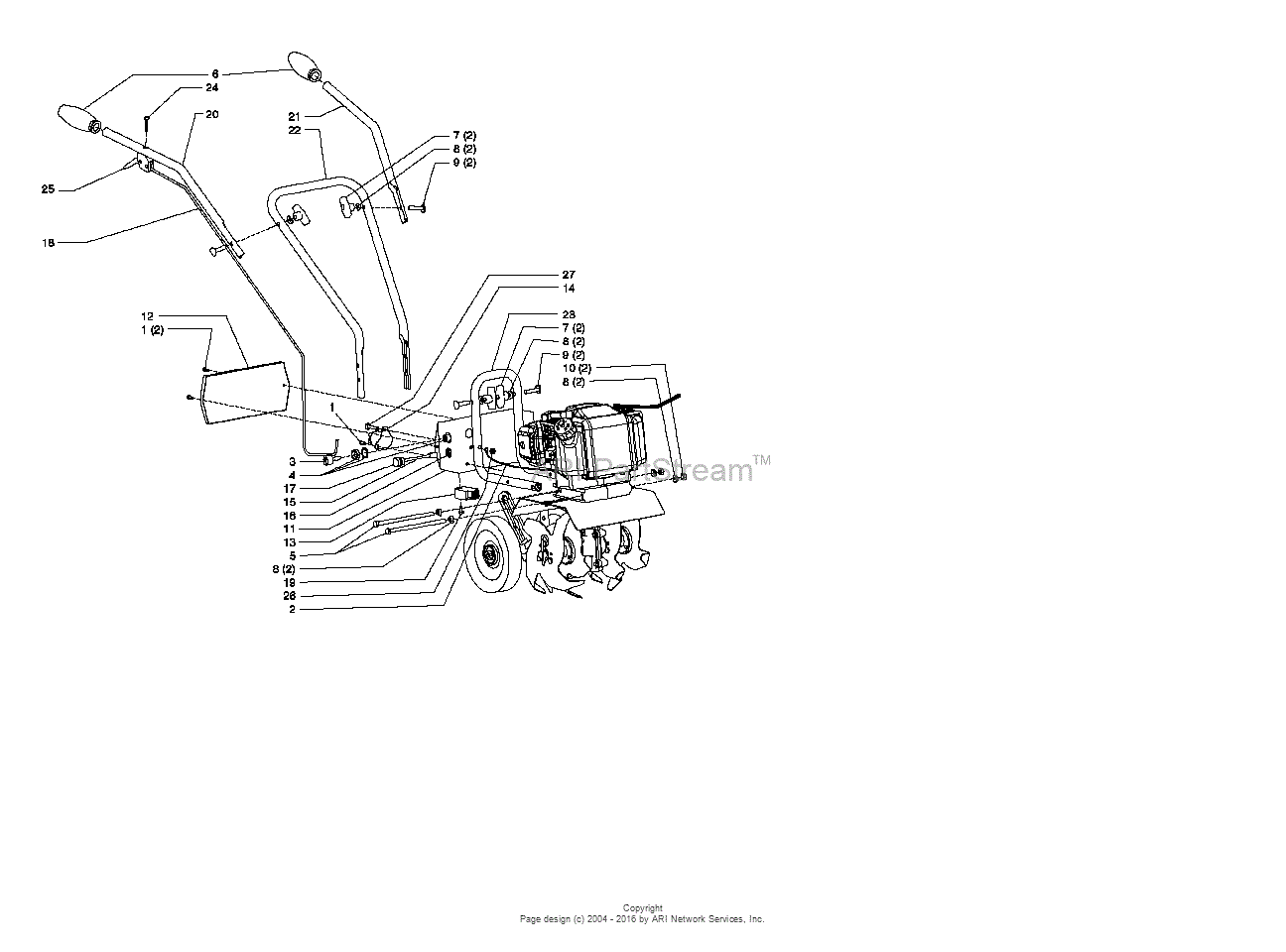 earthquake tiller parts diagram