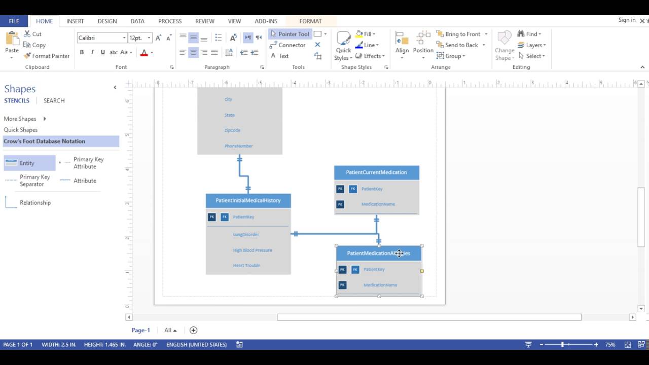 entity relationship diagram visio 2016