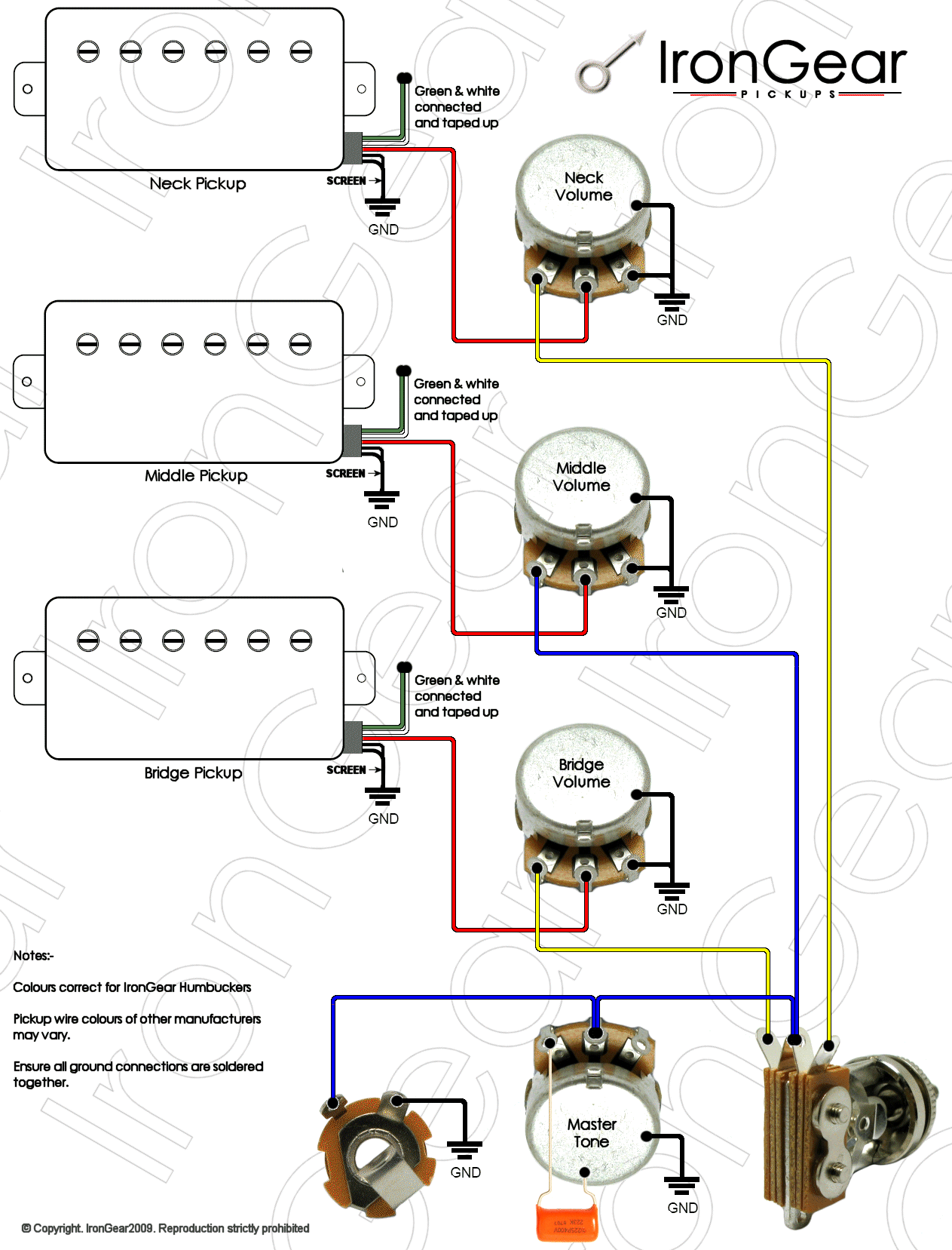 epiphone pickup wiring color code