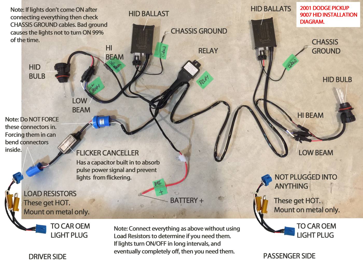 hid wiring diagram with relay and warning canceler