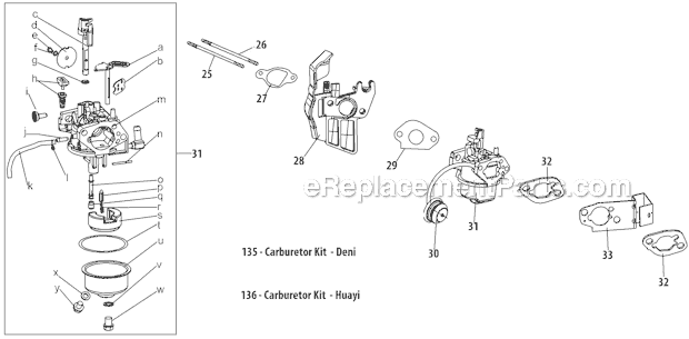 huayi carburetor parts diagram