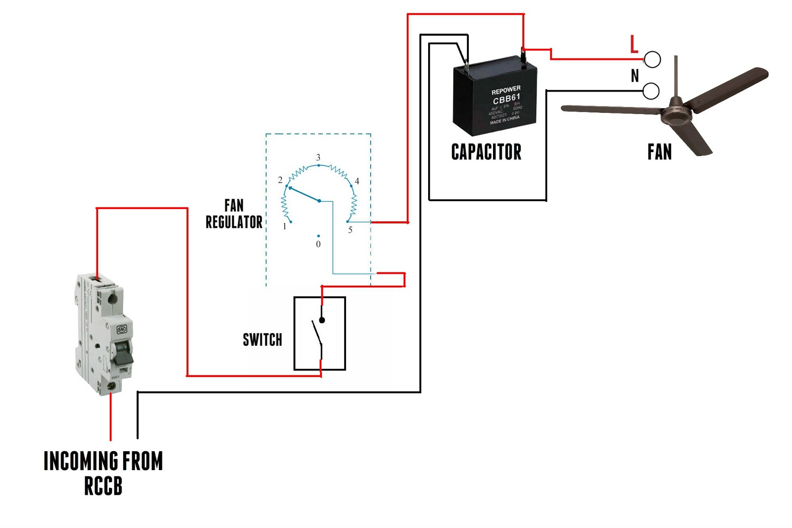 Fan Condenser Connection Ceiling Fan 3-Wire Capacitor Wiring Diagram from schematron.org