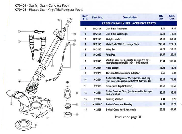 kreepy krauly parts diagram