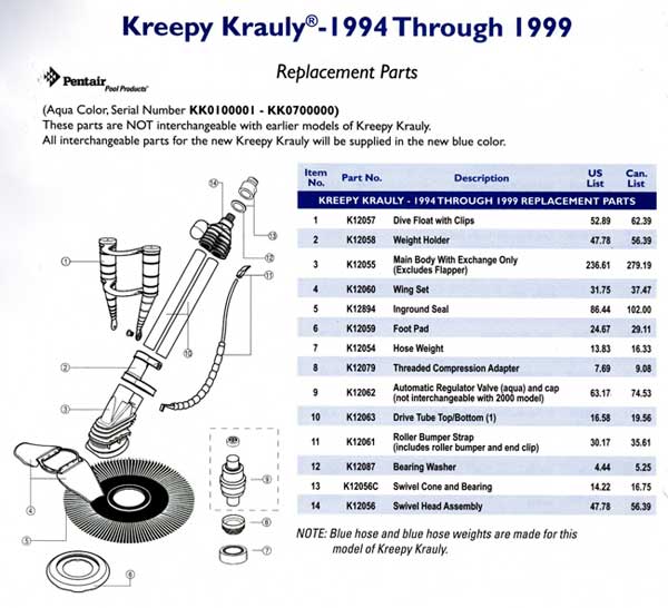 kreepy krauly parts diagram