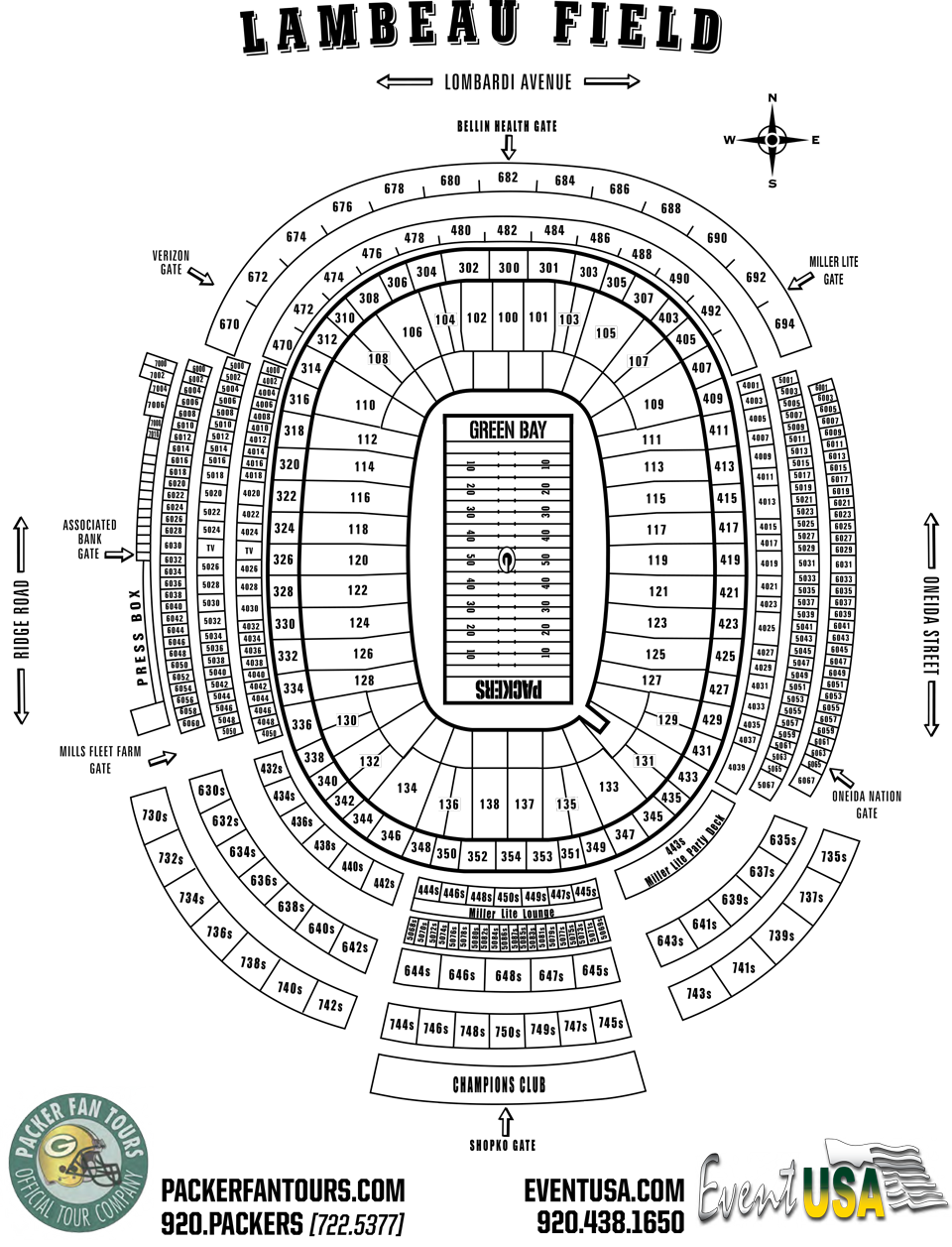 lambeau field seating diagram