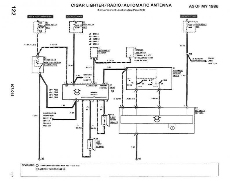 mercedes r107 sl mirror switch wiring diagram 86 87 88 89