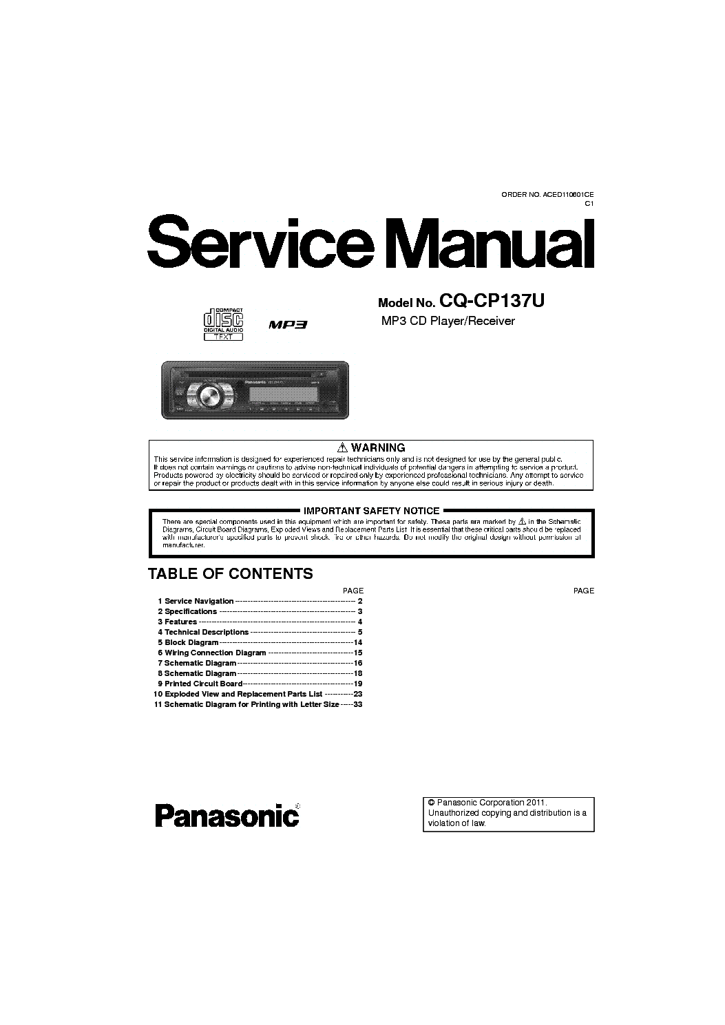 panasonic c7203u wiring diagram