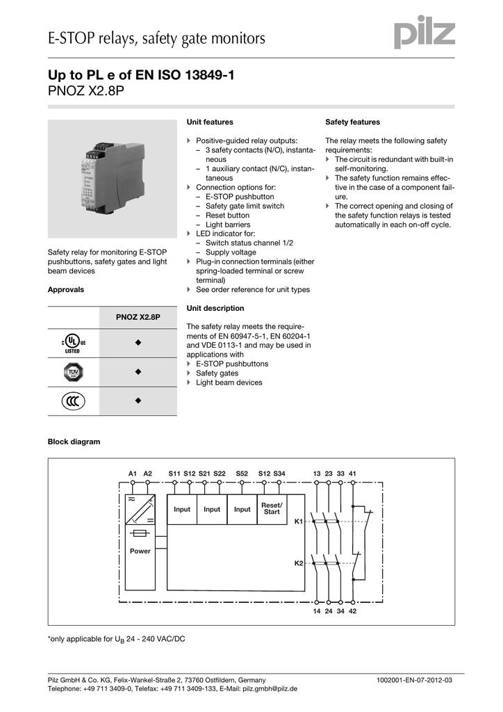 pilz pnoz x2.8p wiring diagram