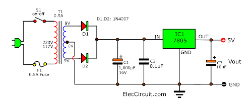 power supply circuit diagram using 7805 and 7812