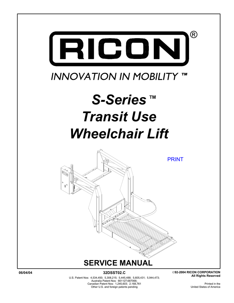 Ricon S Series Wheelchair Lift Wiring Diagram
