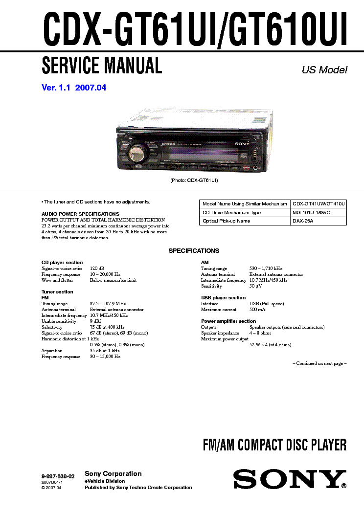 sony cdx gt610ui wiring diagram