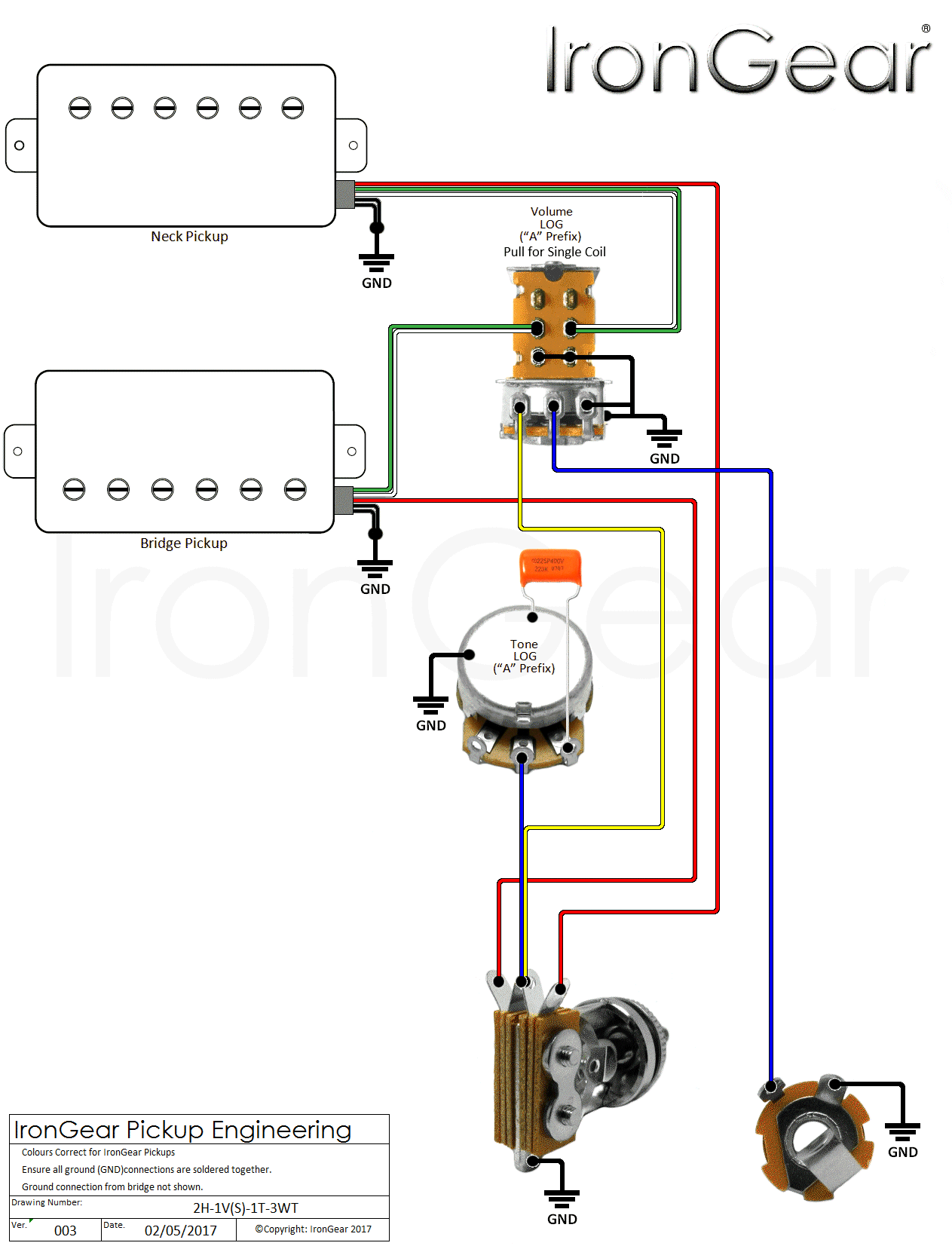 wiring diagram 2 humbuckers 1 volume 1 tone 3 way switch