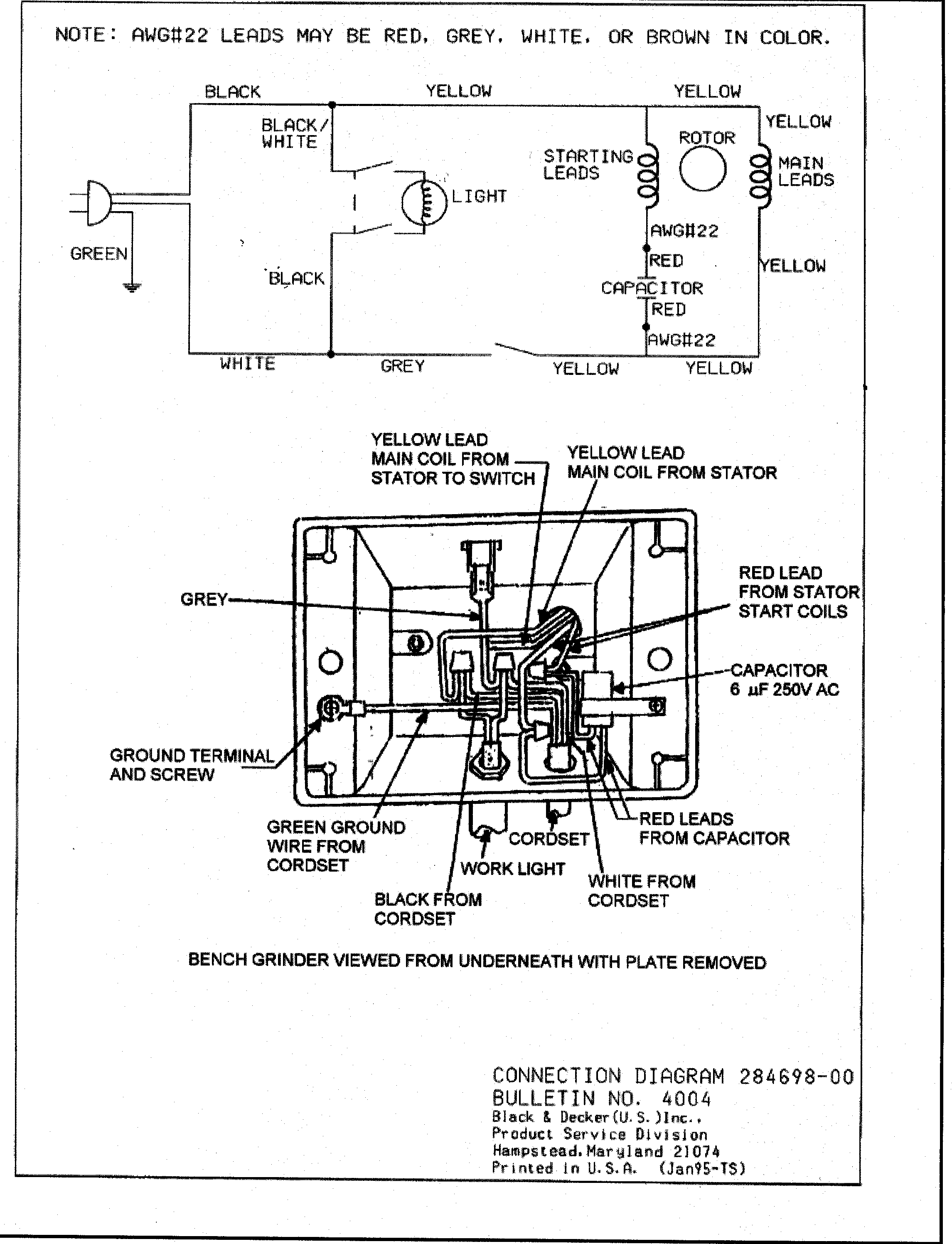 wiring diagram for a capacitor on a wissota model e33 bench grinder