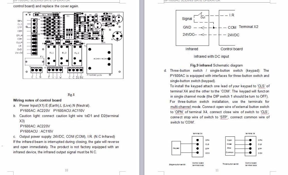 wiring diagram for py800ac (l) gate opener