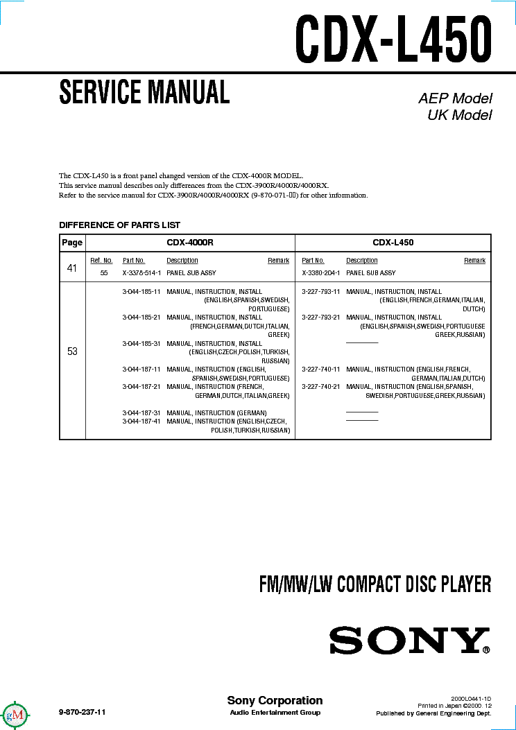 Wiring Diagram For Sony Cdx