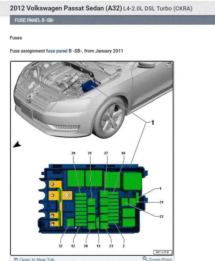 2013 vw passat fuse box diagram under hood