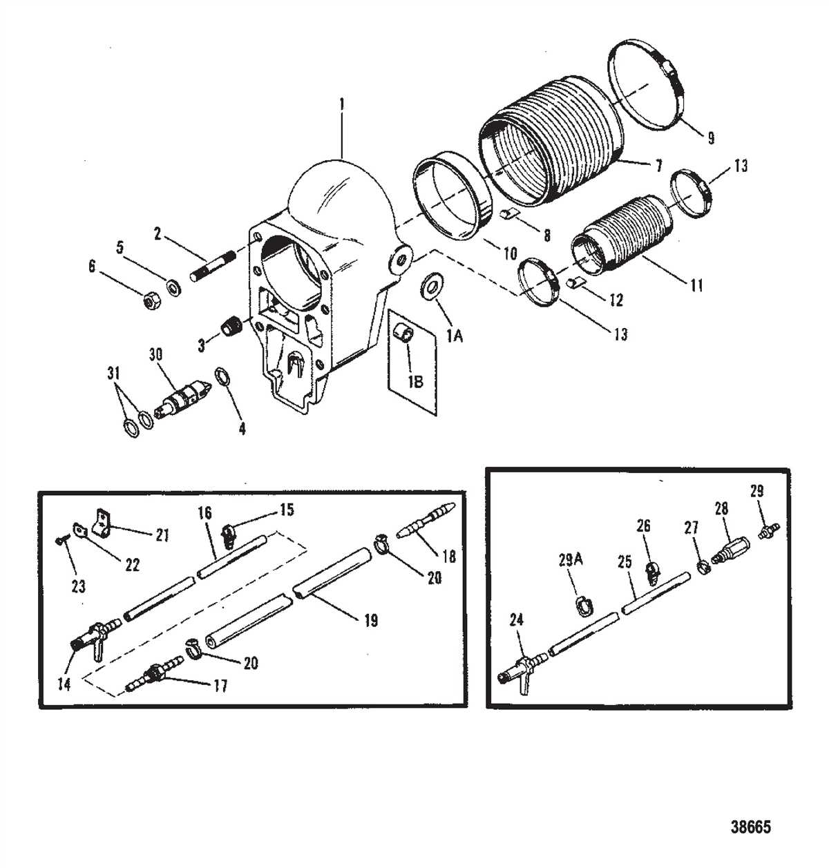 Components of an Alpha One Transom Assembly