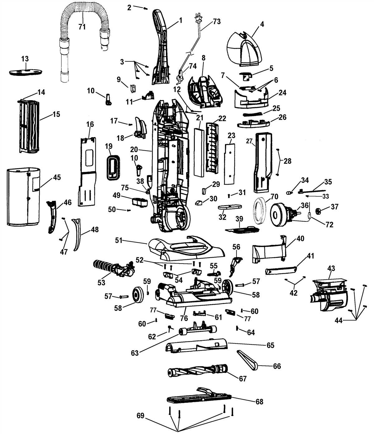 Illustrated Parts Diagram for Hoover uh72630 Vacuum Cleaner