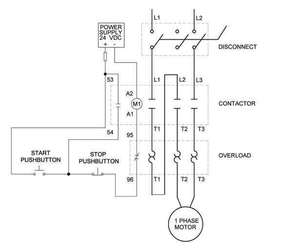 Single phase motor starter wiring diagram