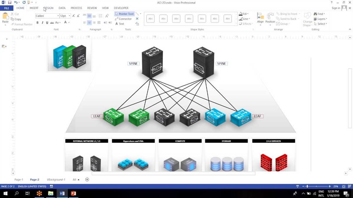 Basic components of a Visio network diagram