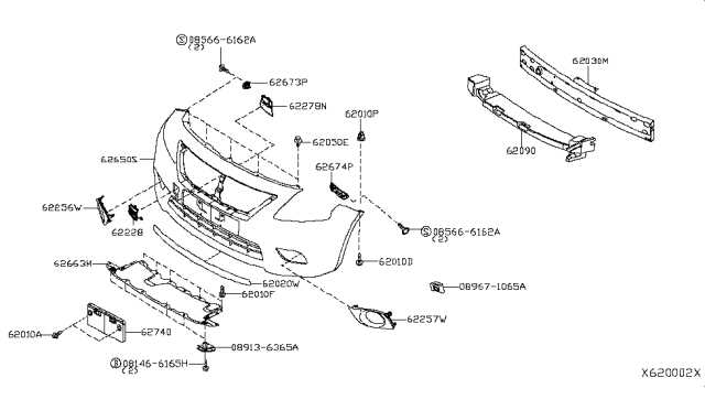 Components of a 2014 Nissan Altima Front Bumper